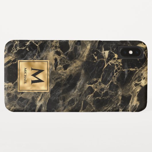 Monogram aus schwarzem und goldenem Marmor Elegant Case-Mate iPhone Hülle (Rückseite (Horizontal))