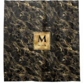 Monogram aus schwarzem und goldenem Marmor Elegant Duschvorhang (Vorderseite)