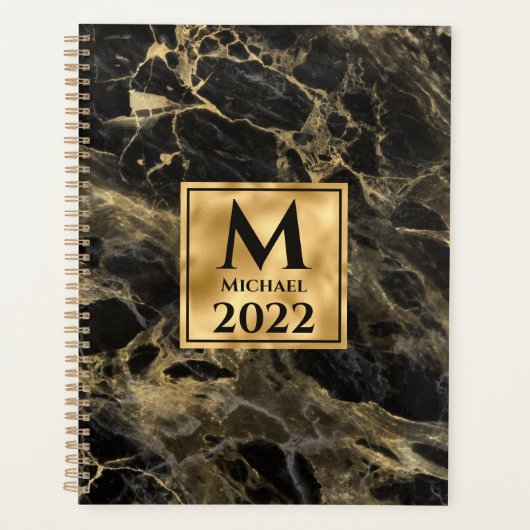 Monogram aus schwarzem und goldenem Marmor Elegant Planer (Vorderseite)