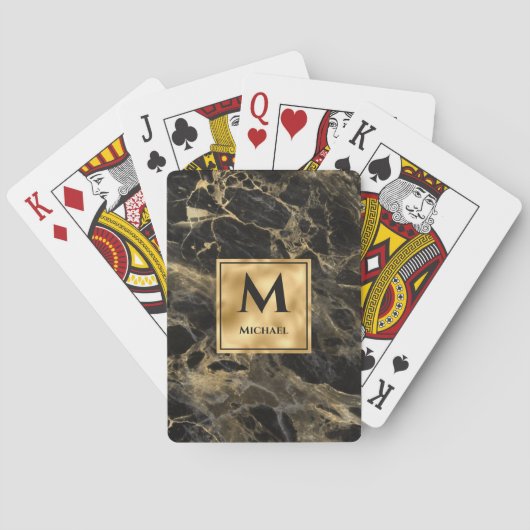 Monogram aus schwarzem und goldenem Marmor Elegant Spielkarten (Rückseite)