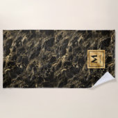 Monogram aus schwarzem und goldenem Marmor Elegant Strandtuch (Vorderseite)