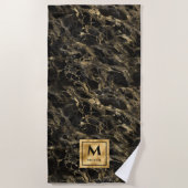 Monogram aus schwarzem und goldenem Marmor Elegant Strandtuch (Vorderseite)