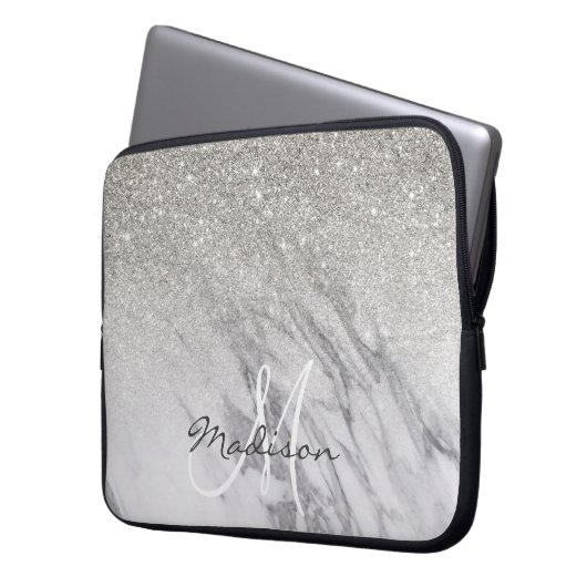 Monogram aus silberem Glitzer ombre Laptopschutzhülle (Vorderseite Links)