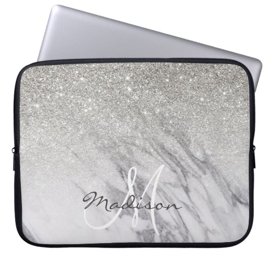 Monogram aus silberem Glitzer ombre Laptopschutzhülle (Vorderseite)