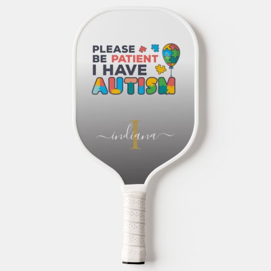 Monogram Autism Awareness Script Name Pickleball Schläger (Rückseite)