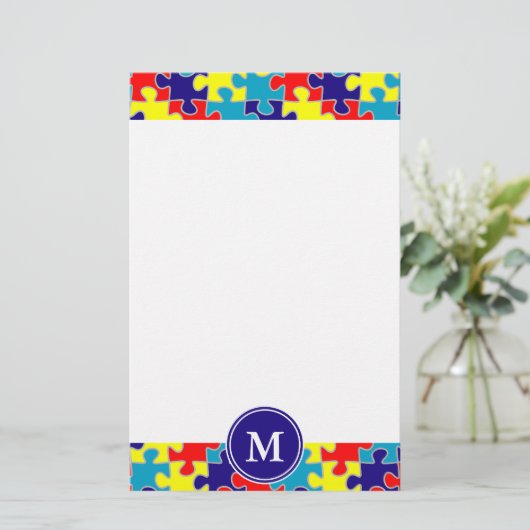 Monogram Autismus Awareness Aspergers Puzzle Muste Briefpapier (Stehend Vorderseite)