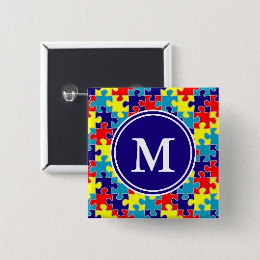 Monogram Autismus Awareness Aspergers Puzzle Muste Button (Vorne & Hinten)
