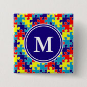 Monogram Autismus Awareness Aspergers Puzzle Muste Button (Vorderseite)