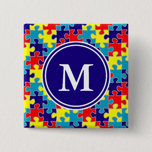 Monogram Autismus Awareness Aspergers Puzzle Muste Button (Vorderseite)
