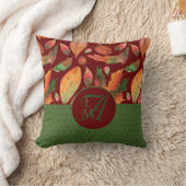Monogram Autumn Leaves Fall Deep Red Green Decor Kissen (Decke)