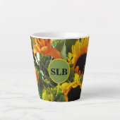Monogram Autumn Sunflowers Foto Print 12oz Milchtasse (Vorderseite)