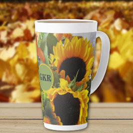 Monogram Autumn Sunflowers Foto Print 17oz Milchtasse