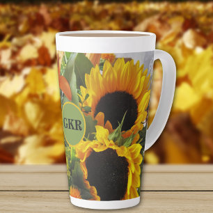 Monogram Autumn Sunflowers Foto Print 17oz Milchtasse