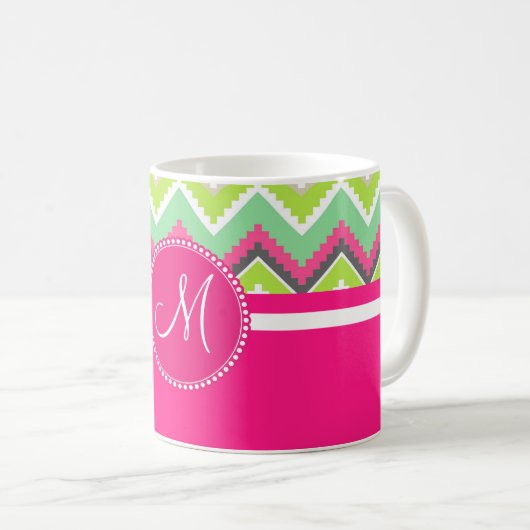 Monogram Aztec Andes Tribal Mountains Zickzack Kaffeetasse (VorderseiteRechts)