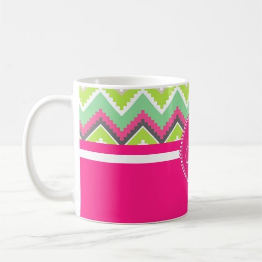 Monogram Aztec Andes Tribal Mountains Zickzack Kaffeetasse (Links)
