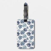 Monogram Azure Blue Tropical Blätter Gold Newlywed Gepäckanhänger (Rückseite vertikal)