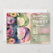 Monogram B Colorful Watercolor Flowers Birthday Einladung (Vorderseite)