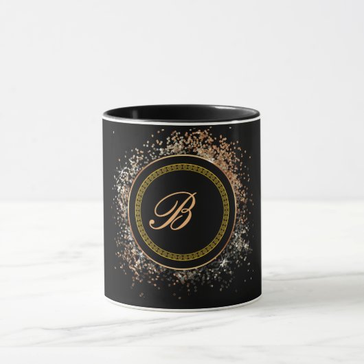 Monogram-B-Gold auf schwarz Tasse (Zentrum)