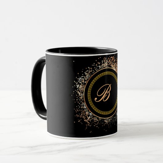 Monogram-B-Gold auf schwarz Tasse (Vorderseite Links)