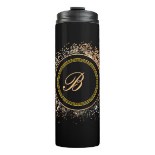 Monogram-B-Gold auf schwarz Thermosbecher
