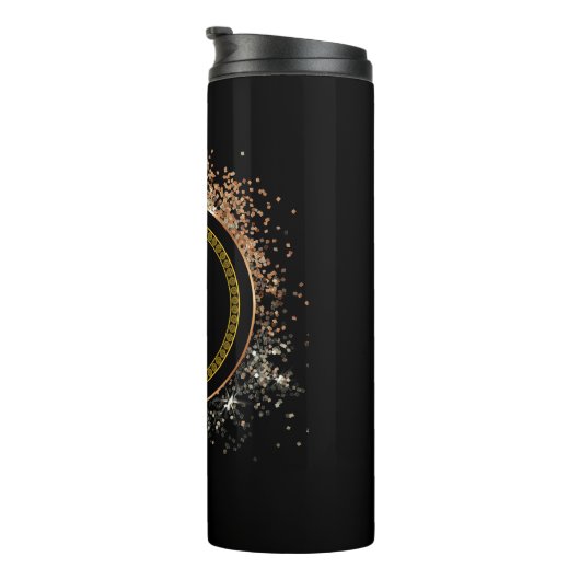 Monogram-B-Gold auf schwarz Thermosbecher (Nach rechts gedreht)