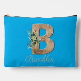 Monogram B Holzbuchstabe Blau Blume schwarz Zubehörtasche