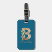 Monogram-B-Holzbuchstabe blaue Blume Gepäckmarke Gepäckanhänger (Vorderseite vertikal)