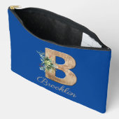 Monogram-B-Holzbuchstabe dunkelblaue Blume Zubehörtasche (Offen)