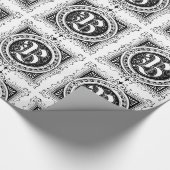Monogram B Initial Black and White Square Pattern Geschenkpapier (Ecke)