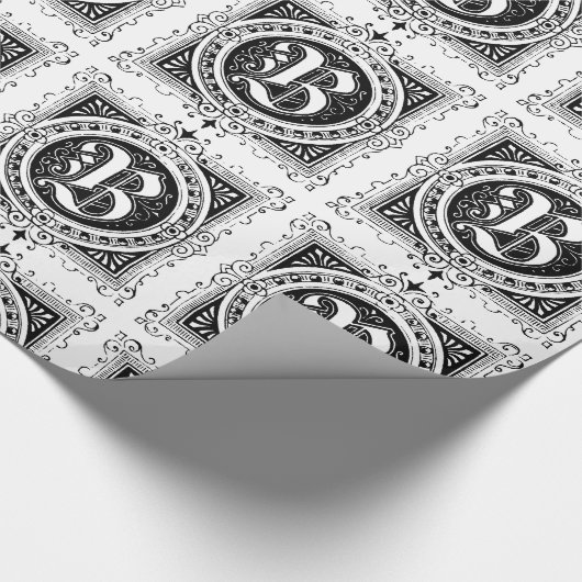 Monogram B Initial Black and White Square Pattern Geschenkpapier (Ecke)
