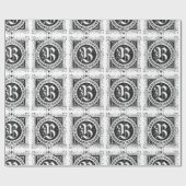 Monogram B Initial Black and White Square Pattern Geschenkpapier (Flach)