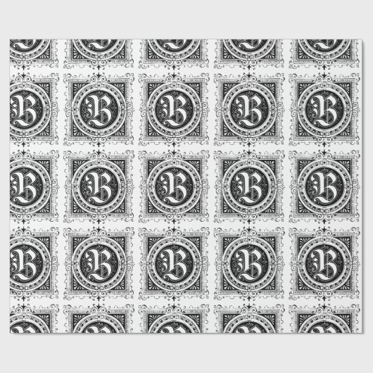Monogram B Initial Black and White Square Pattern Geschenkpapier (Flach)
