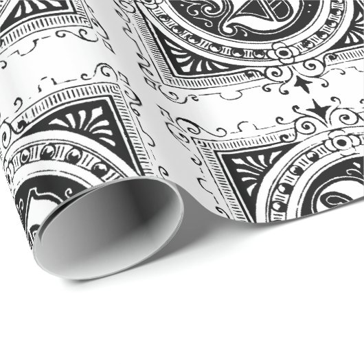 Monogram B Initial Black and White Square Pattern Geschenkpapier (Rolleneckpunkt)