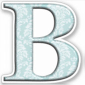 Monogram B Initial Die Cut Sticker Blue Damask (Vorderseite)