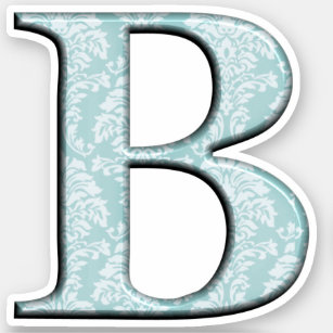 Monogram B Initial Die Cut Sticker Blue Damask
