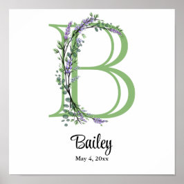 Monogram B Lavendel Eucalyptus Kinderzimmer Poster