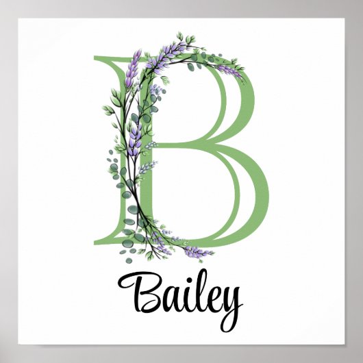 Monogram-B-Lavendel Eucalyptus-Kinderzimmer Poster (Vorne)