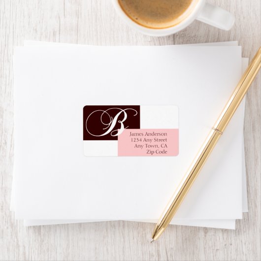 Monogram B Moderne Adressenmarken Braun Rosa Adressaufkleber (Insitu)