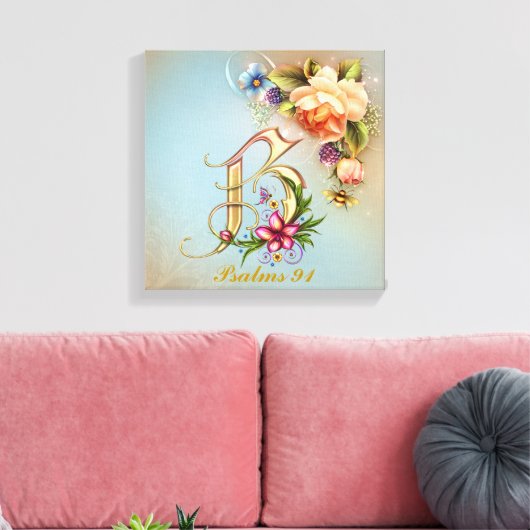 Monogram B Premium Wrapped Canvas (Gloss) Leinwanddruck (Insitu (Wohnzimmer))