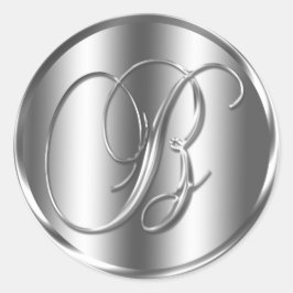 Monogram B Silver Color Wedding Invitation Holiday Runder Aufkleber
