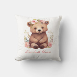 Monogram Baby Bear Girls Pink Blume Kinderzimmer Kissen