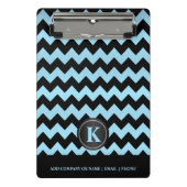 Monogram Baby Blue & Black Zickzack Strips Mini Klemmbrett (Vorderseite)