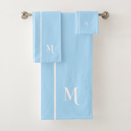 Monogram Baby Blue White Racing Stripes Boys Kinde Badhandtuch Set (Insitu)