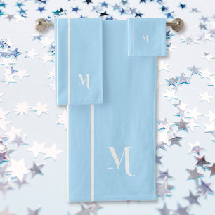 Monogram Baby Blue White Racing Stripes Boys Kinde Badhandtuch Set