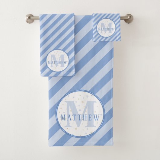 Monogram Baby Boy Blue Badhandtuch Set (Insitu)