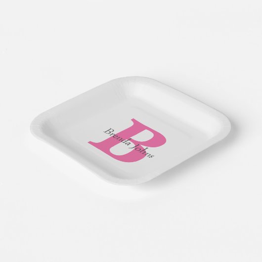 Monogram Baby Dusche Brautparty Rosa Niedlich Pappteller (Gewinkelt)