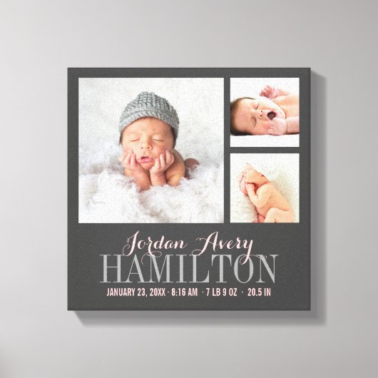 Monogram Baby Foto Collage Wrapped Canvas Print Leinwanddruck (Vorderseite)
