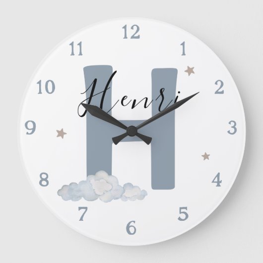 Monogram Baby Initial & Name Nursery Wall Clock Große Wanduhr (Vorderseite)
