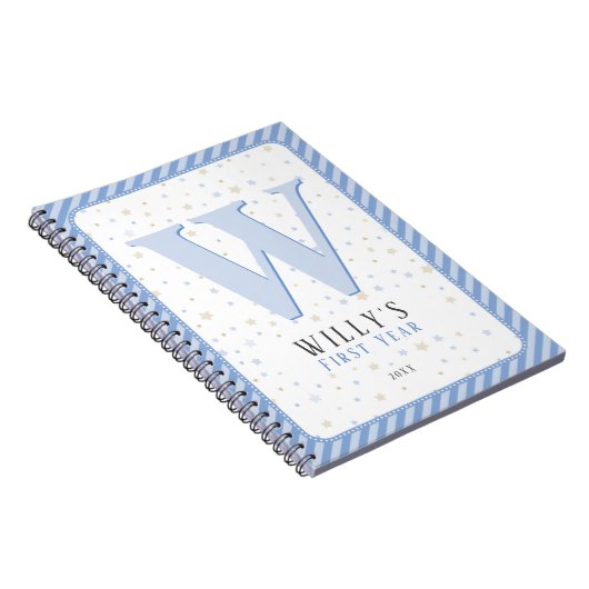 Monogram Baby Memory Journal. Blau und Weiß Notizblock (Rechte Seite)
