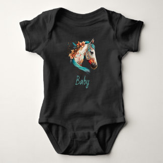 Monogram Baby Name Boho Hübsch Horse Blue Hübsch Baby Strampler
